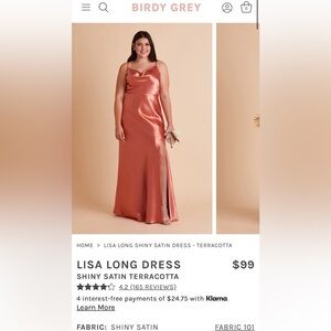 Birdy Grey Lisa Long Dress in Terra Cotta - 3X (Shiny Satin)